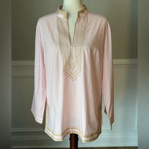 Nicoblu Maharani Tunic Blush Pink Embroidered in Gold Filigree Top size PXL - Picture 3 of 13